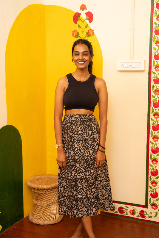 Bindu Handblock Slit Skirt (XS,S)