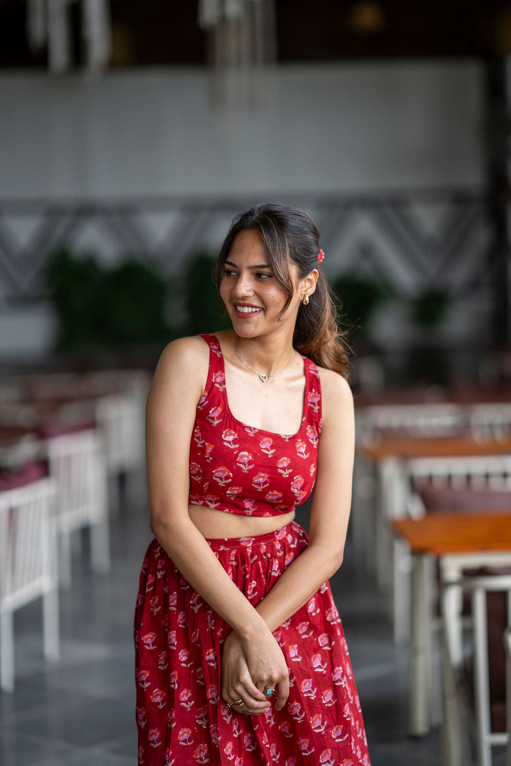 Red Lips Pleated Skirt Set (only XS)