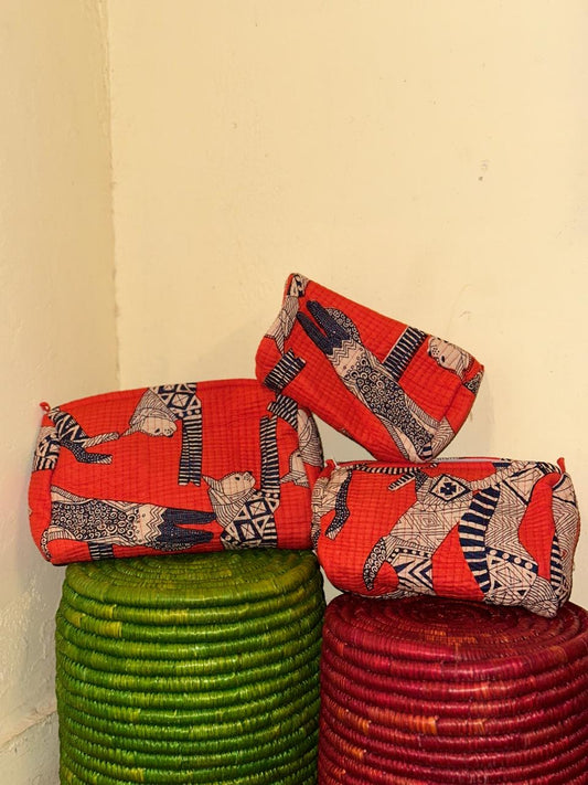 Handblock Quilted Travel Pouches- Set of 3
