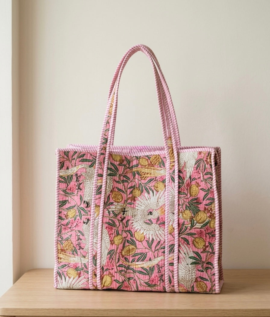 Handblock Quilted Tote Bags