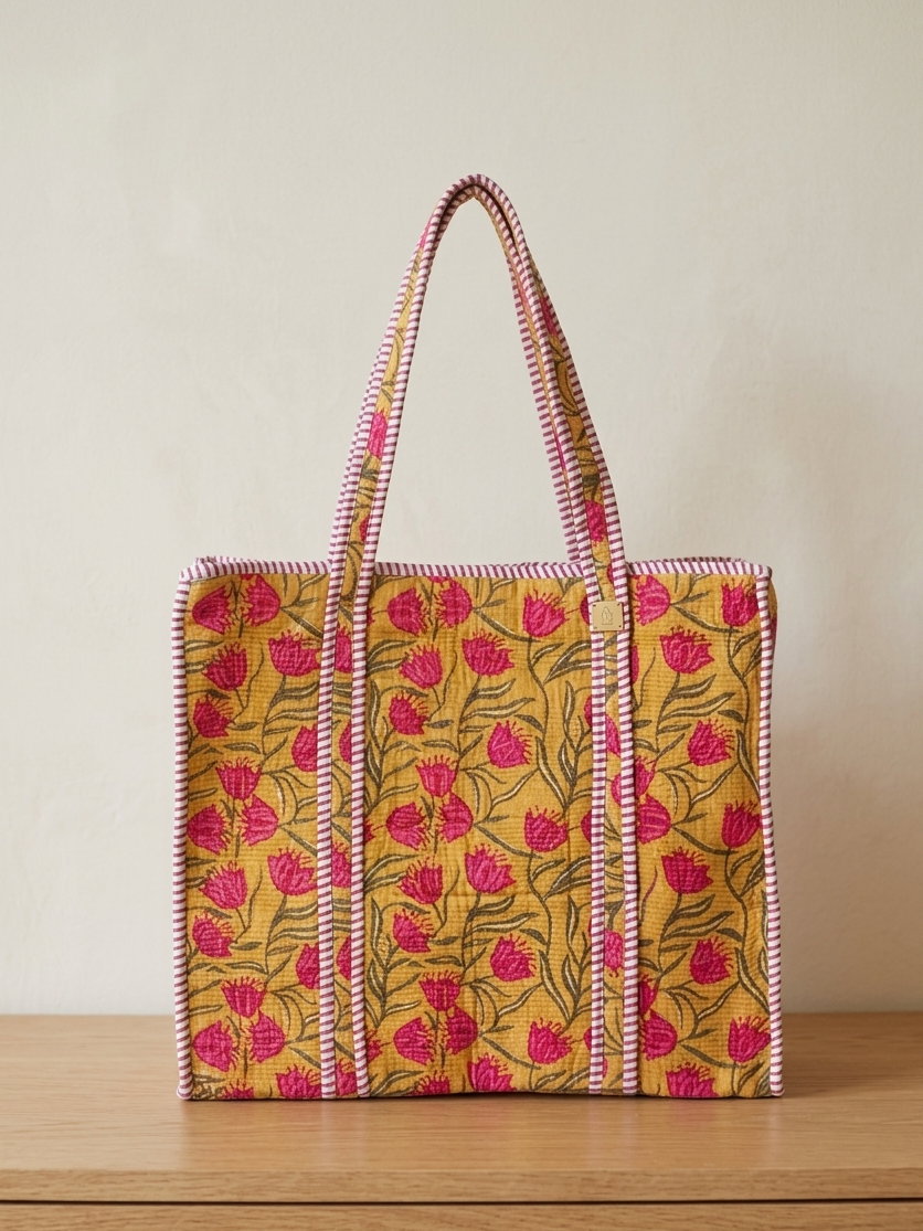Handblock Quilted Tote Bags