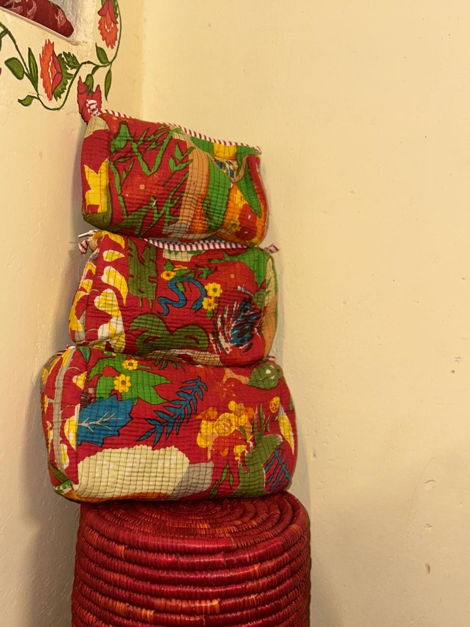 Handblock Quilted Travel Pouches- Set of 3