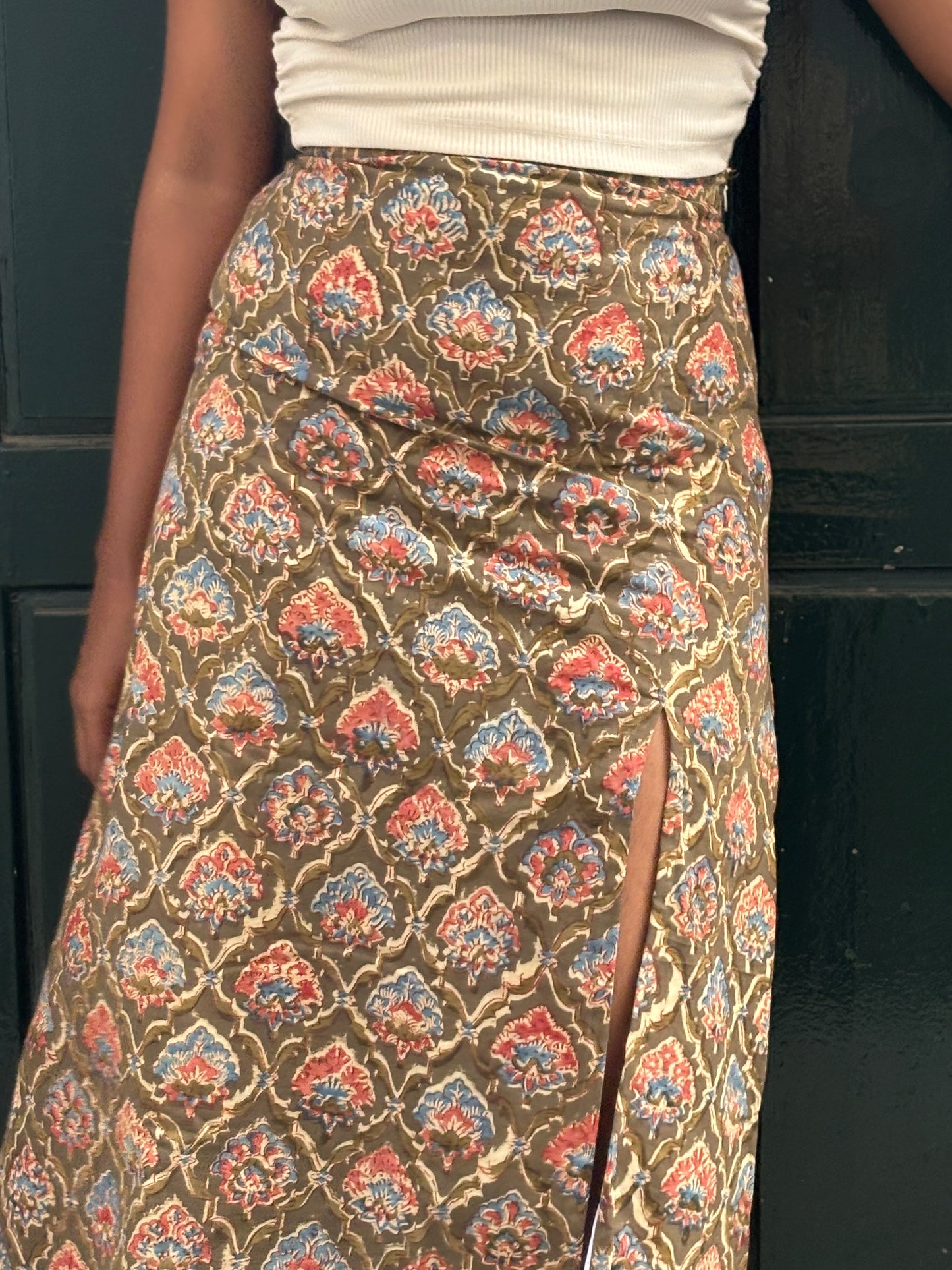 Lakshu Handblock Slit Skirt(S,M)