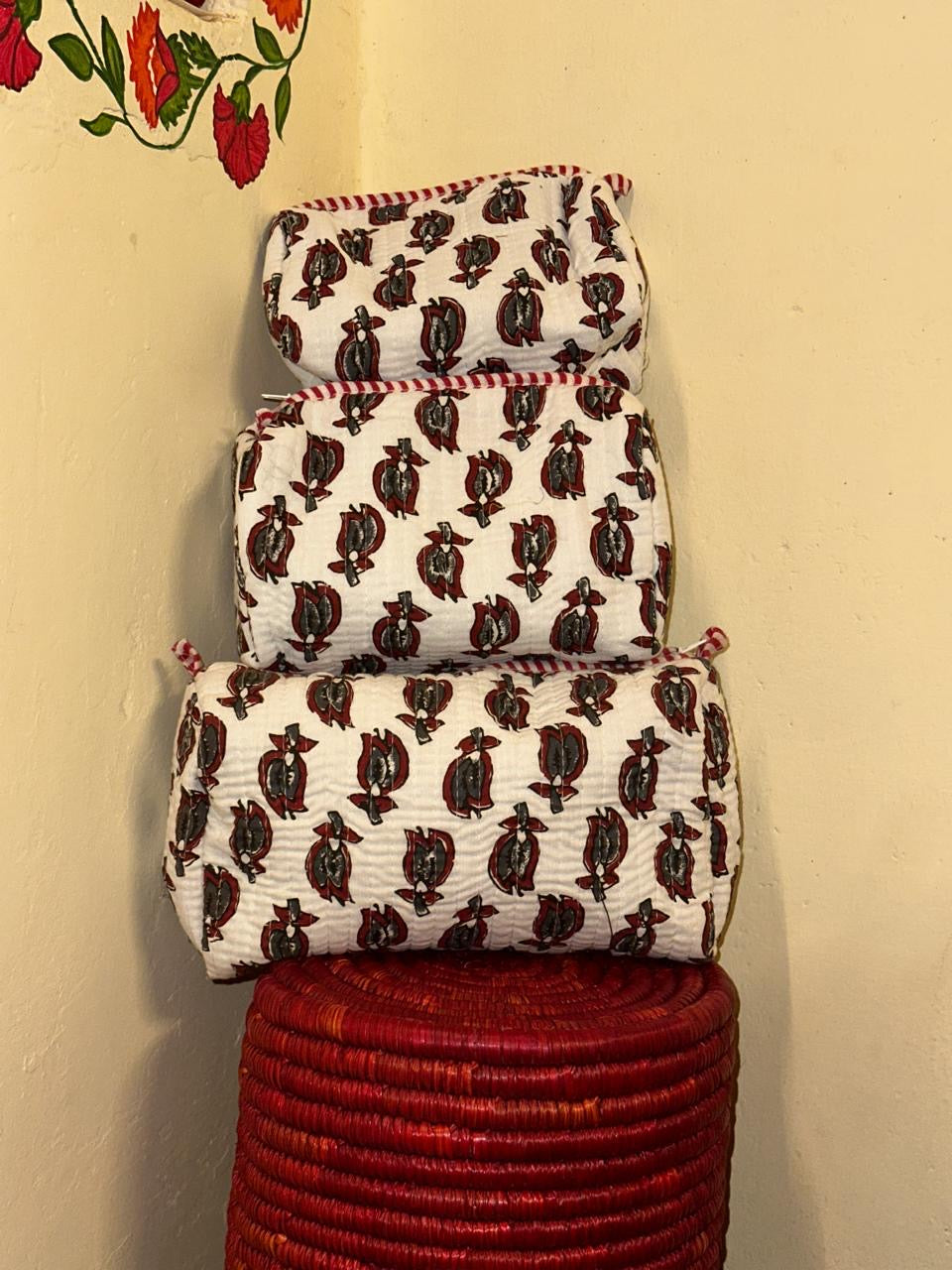 Handblock Quilted Travel Pouches- Set of 3