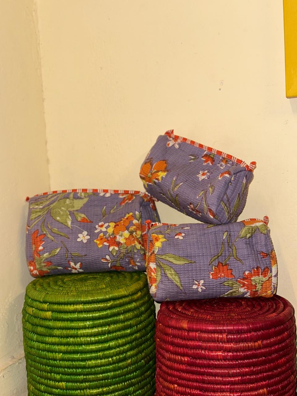 Handblock Quilted Travel Pouches- Set of 3