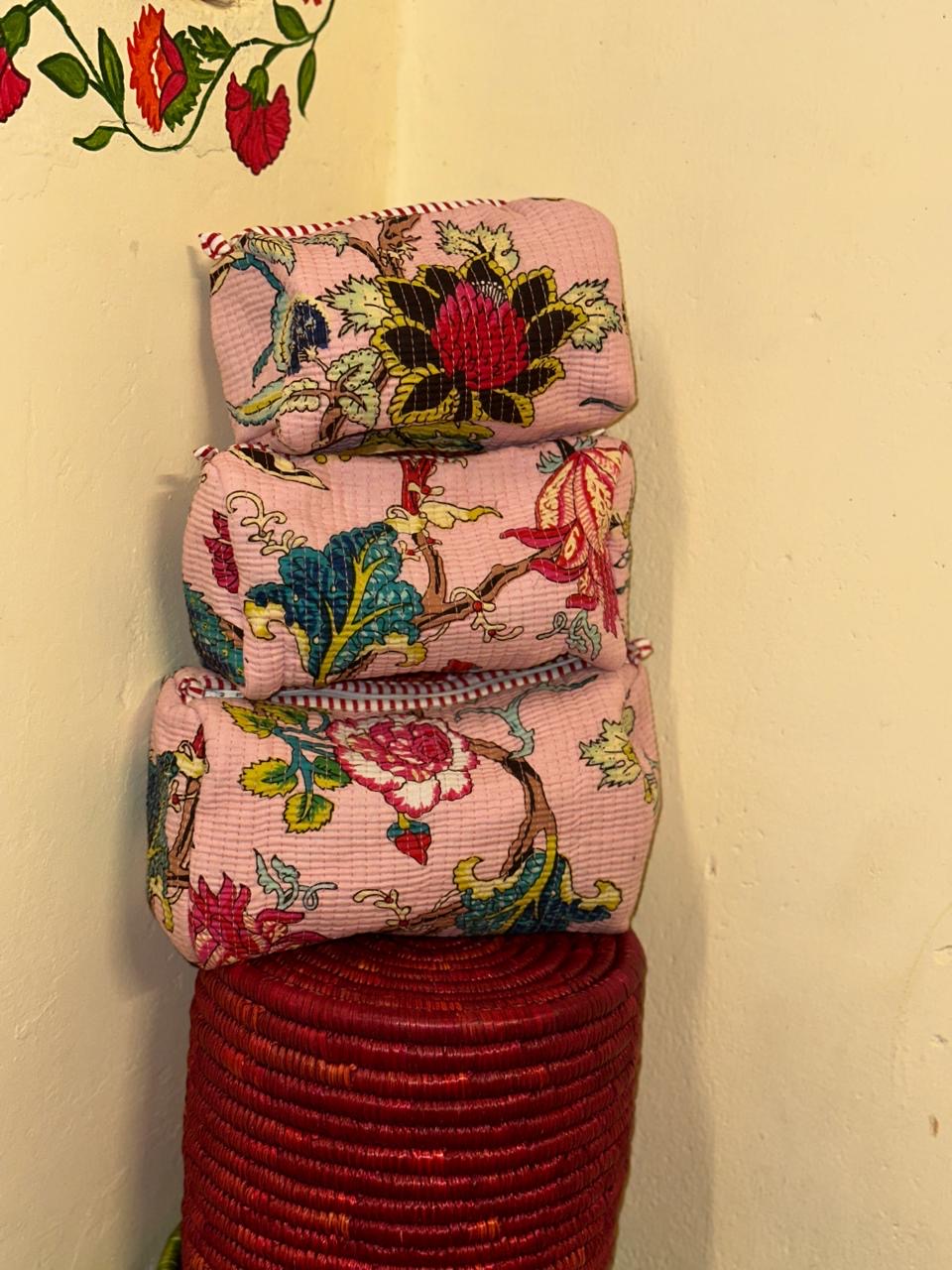 Handblock Quilted Travel Pouches- Set of 3