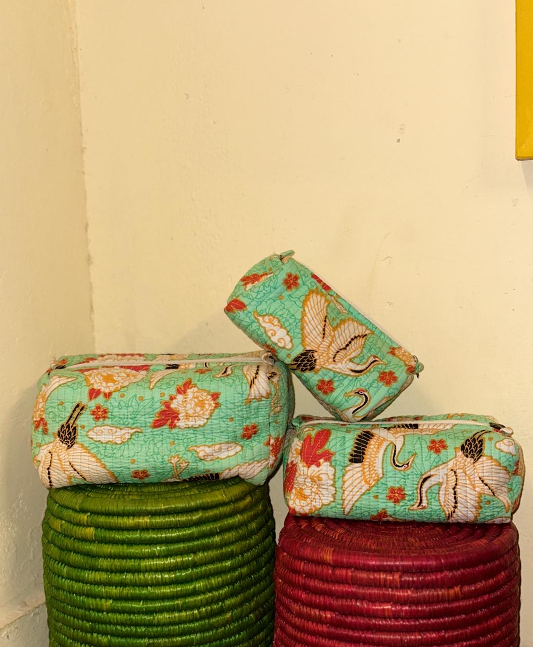Handblock Quilted Travel Pouches- Set of 3