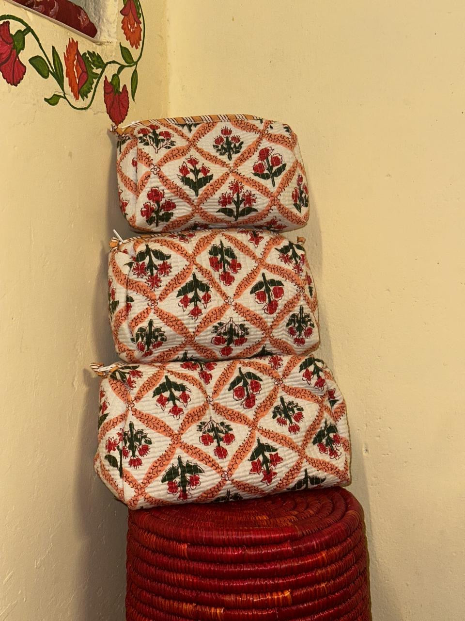 Handblock Quilted Travel Pouches- Set of 3