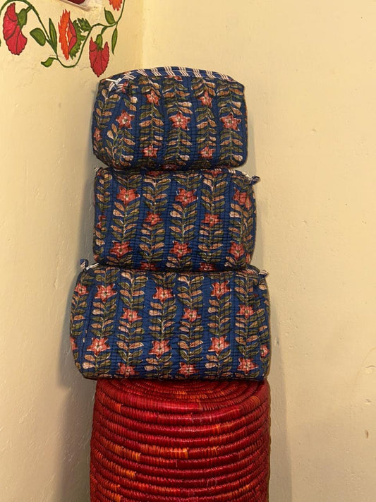 Handblock Quilted Travel Pouches- Set of 3