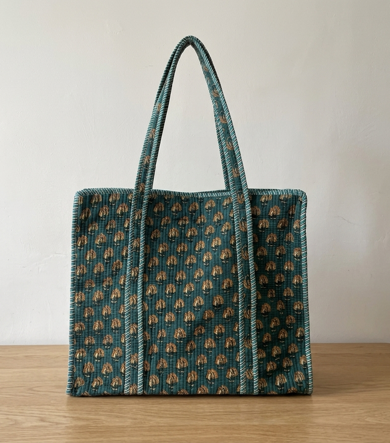 Handblock Quilted Tote Bags
