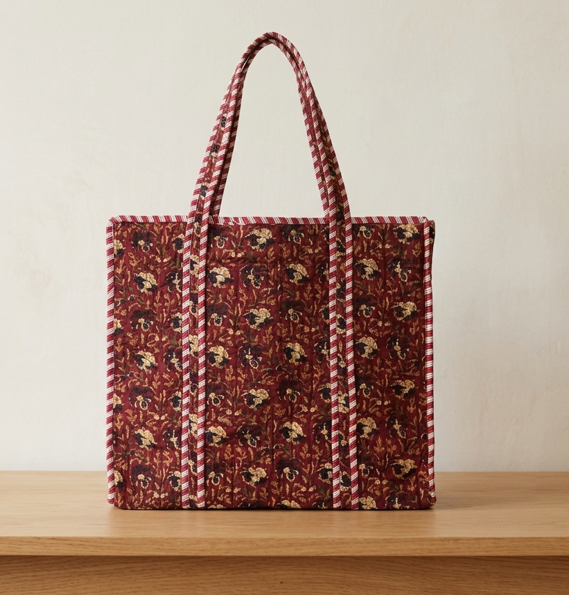 Handblock Quilted Tote Bags