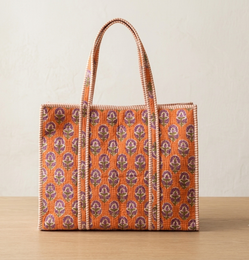 Handblock Quilted Tote Bags