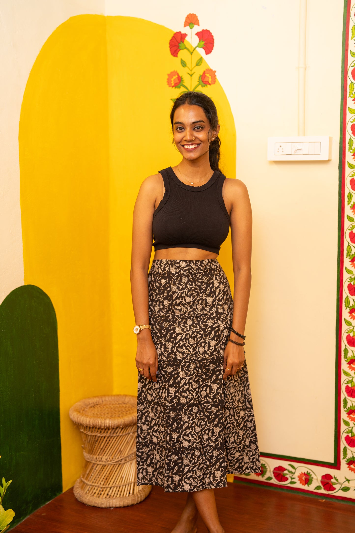 Bindu Handblock Slit Skirt (XS,S)