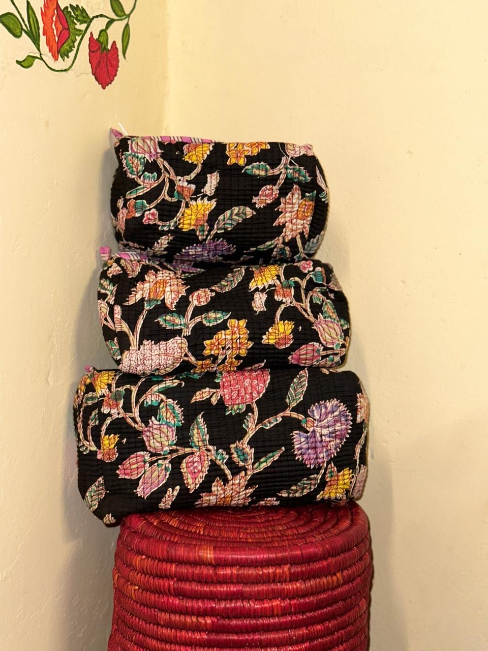 Handblock Quilted Travel Pouches- Set of 3