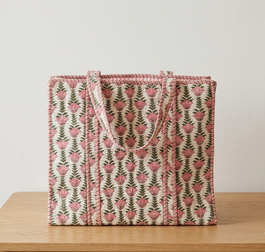 Handblock Quilted Tote Bags