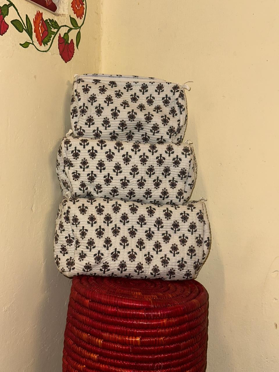 Handblock Quilted Travel Pouches- Set of 3