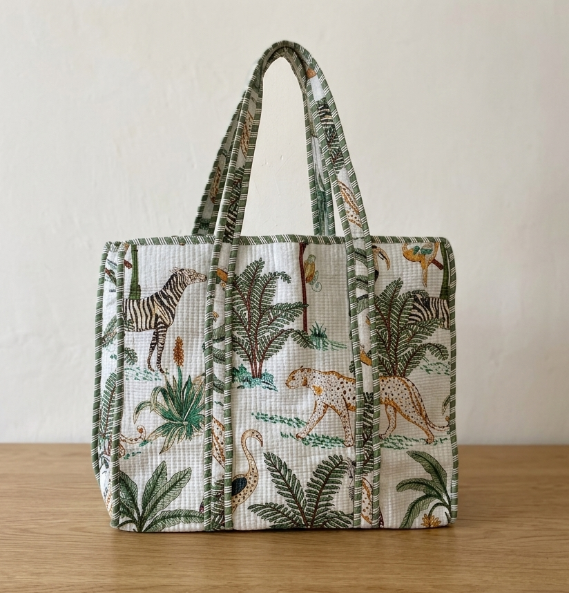 Handblock Quilted Tote Bags
