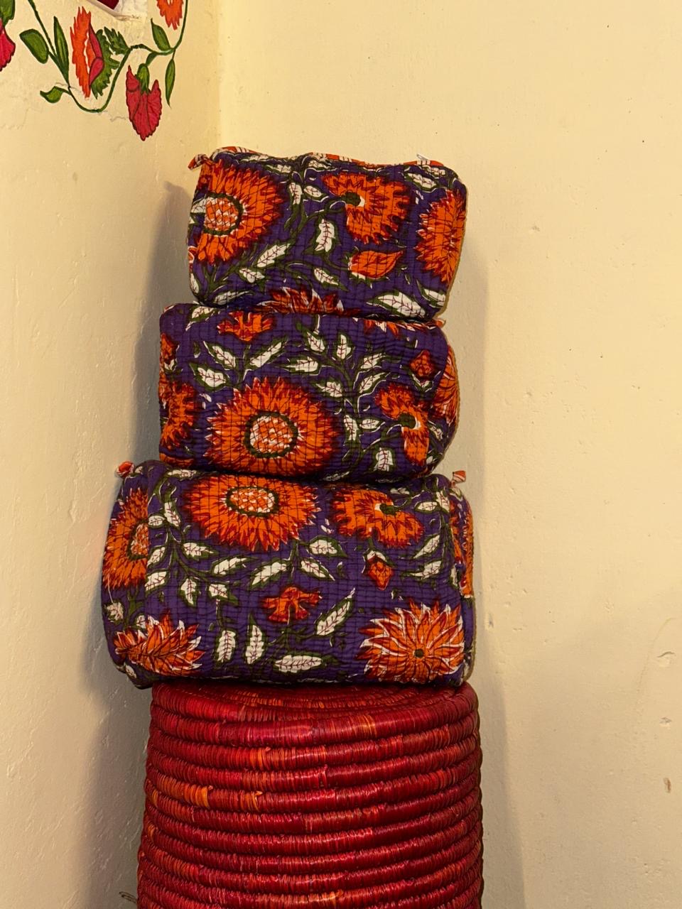 Handblock Quilted Travel Pouches- Set of 3