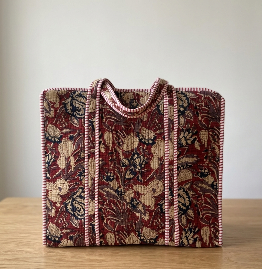 Handblock Quilted Tote Bags