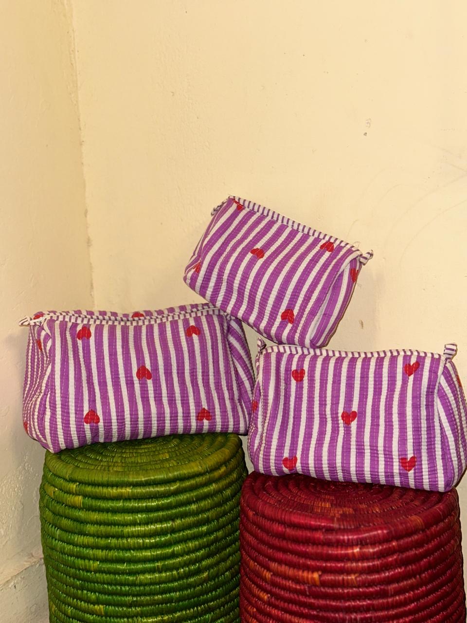 Handblock Quilted Travel Pouches- Set of 3