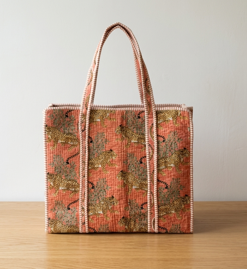 Handblock Quilted Tote Bags