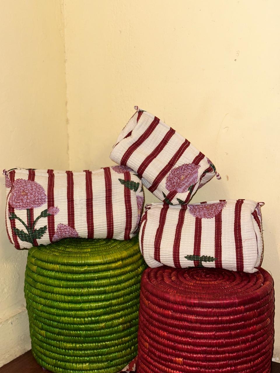 Handblock Quilted Travel Pouches- Set of 3