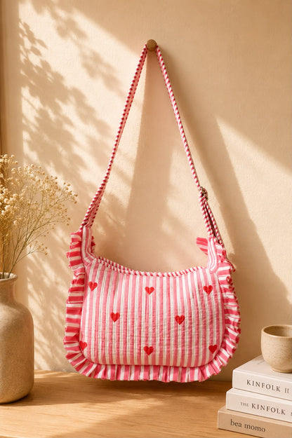Quilted Handblock Sling bags with Ruffles