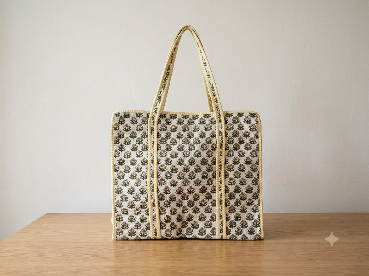 Handblock Quilted Tote Bags