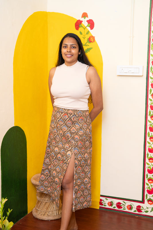 Lakshu Handblock Slit Skirt(S,M)