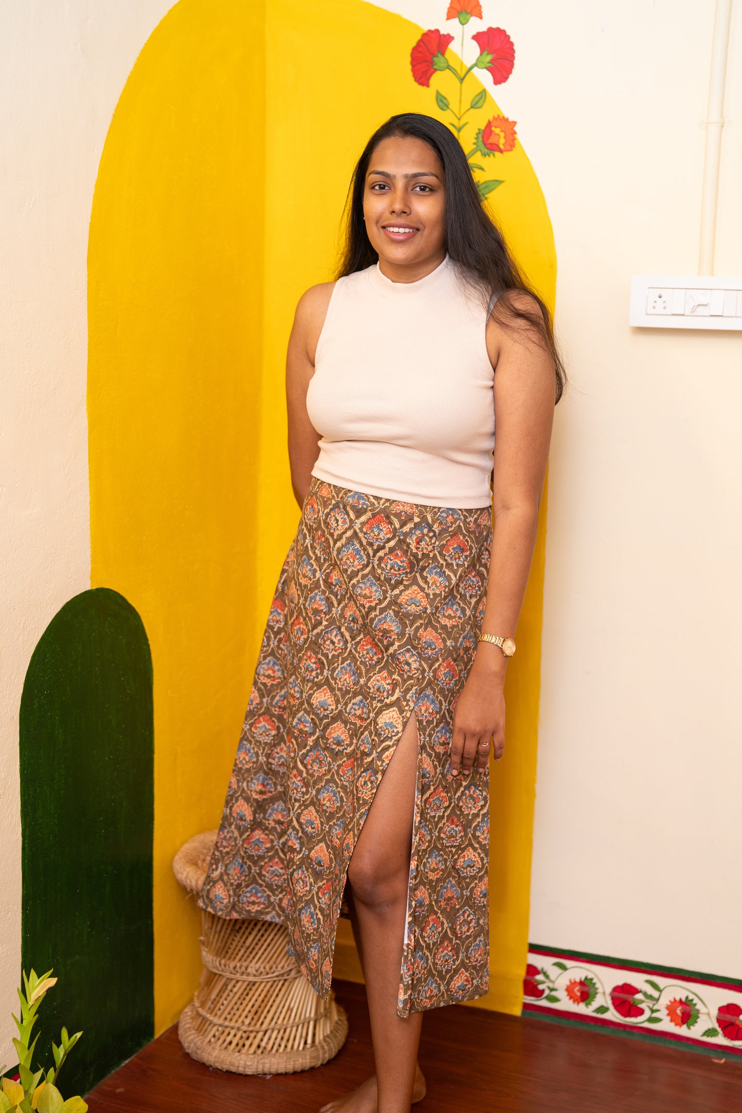 Lakshu Handblock Slit Skirt(S,M)