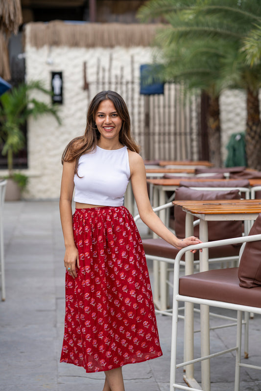 Red Lips Pleated Skirt (XS,L,XL,XXL)